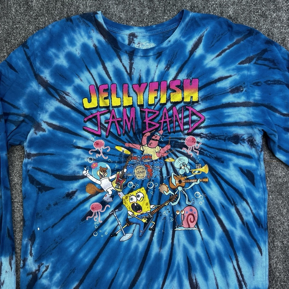 SpongeBob "jellyfish jam band" blue tie dye graphic long sleeve in mens size M